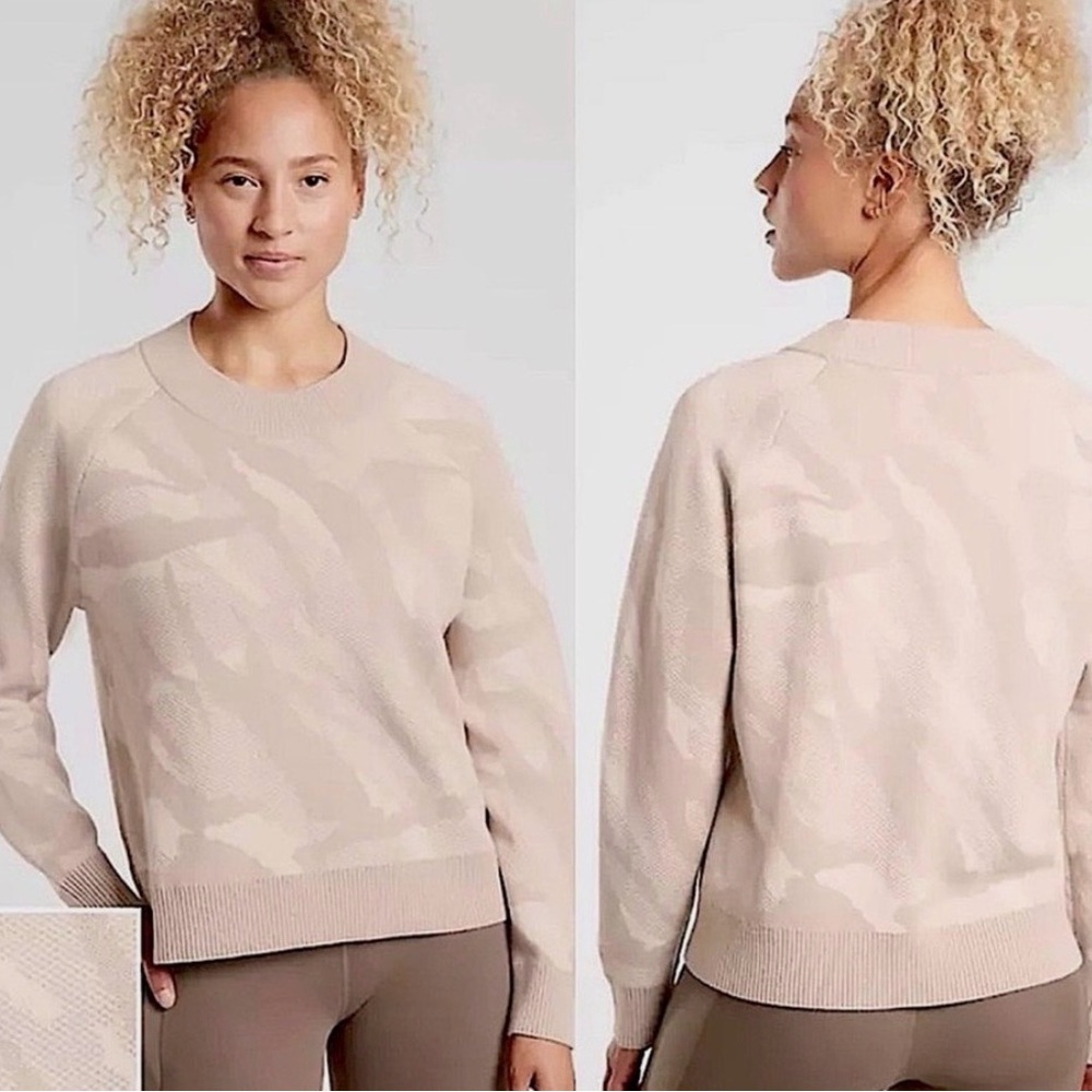 Athleta Beige Camo Crewneck Sweater